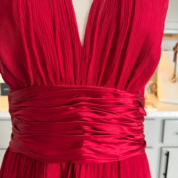 Maggy London Stunning Halter Style Midi Red Dress with Cummerbund Waist 10P - Picture 4 of 13